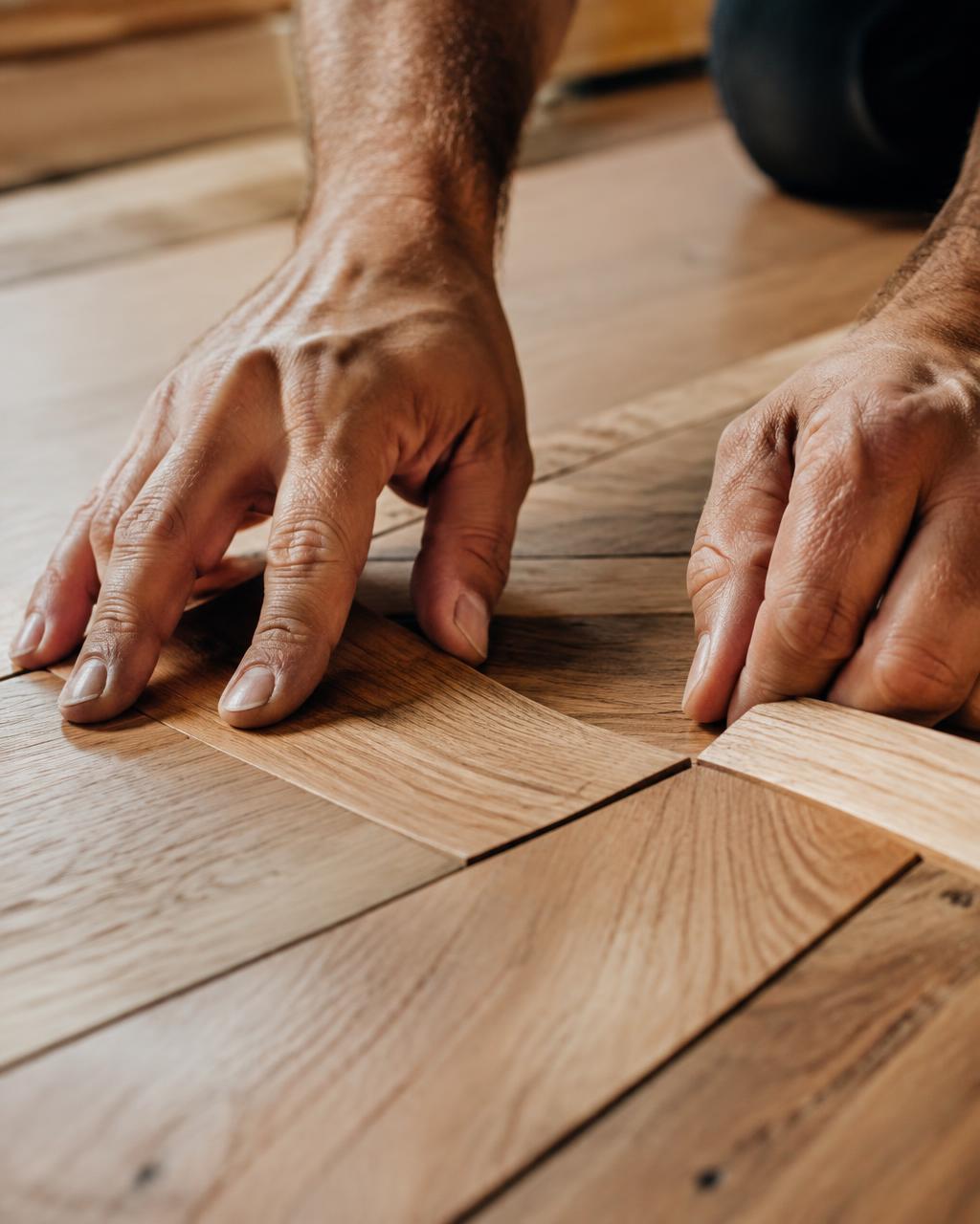 Hands fitting oak parquet